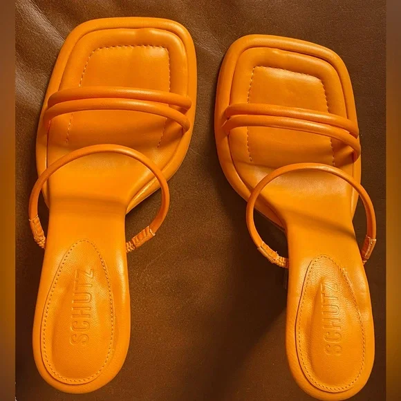 BNWT! SCHUTZ, AGATHA SANDAL, BRIGHT TANGERINE LEATHER 😻🧡🍊 - Picture 4 of 16